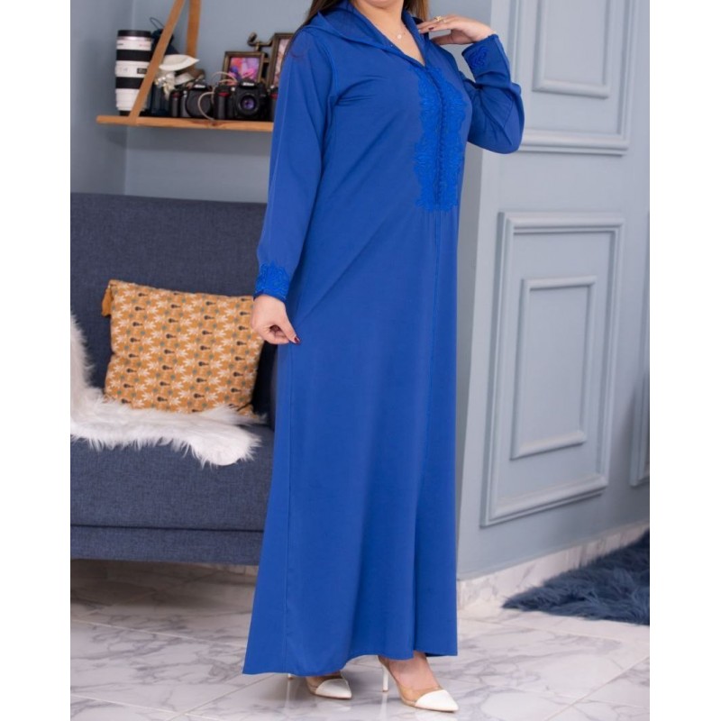 Tone-on-tone embroidered blue djellaba - 1