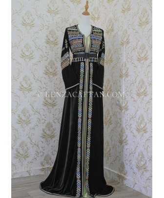 Caftan marocain noir en velours - caftan blanc et vert