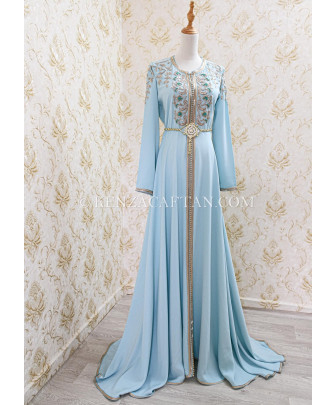 Caftan Anissa - achat caftan en ligne caftan bleu pastel sur mesure