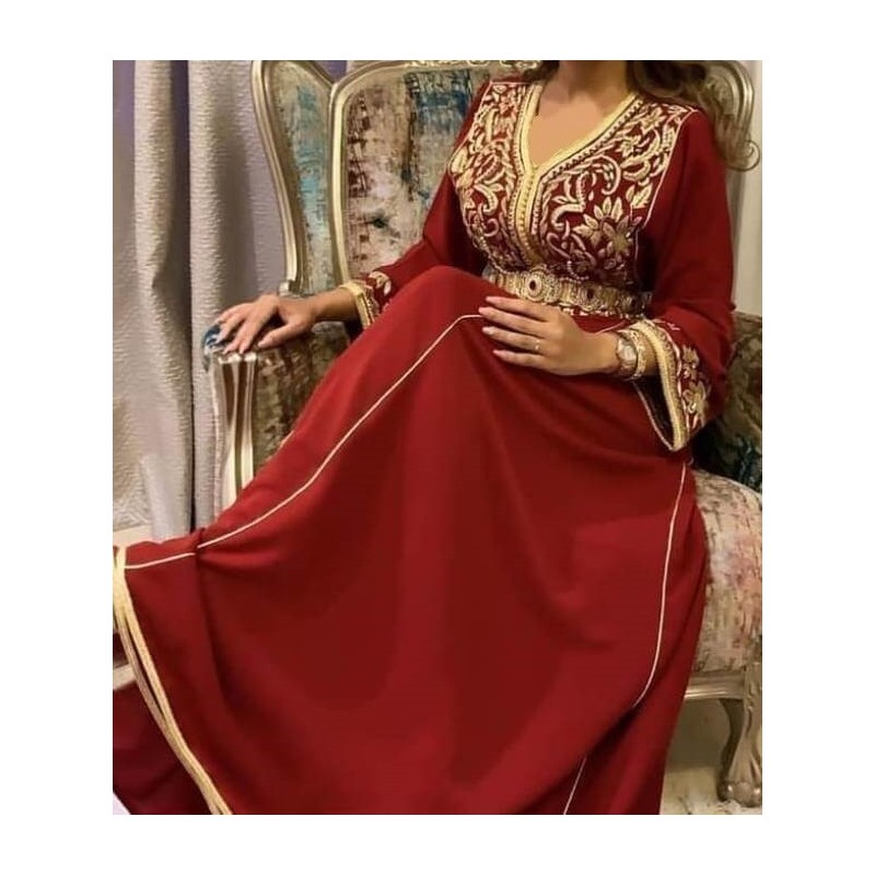 Caftan Ambrine - caftan rouge doré ✅ sur mesure et 100% authentique