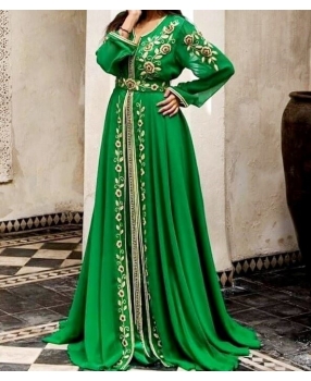 green kaftan dress / Green satin maxi dress