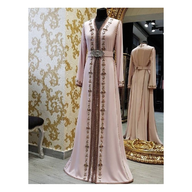 Takchita Nélya - Robe caftan rose en ligne SUR MESURE by Kenza