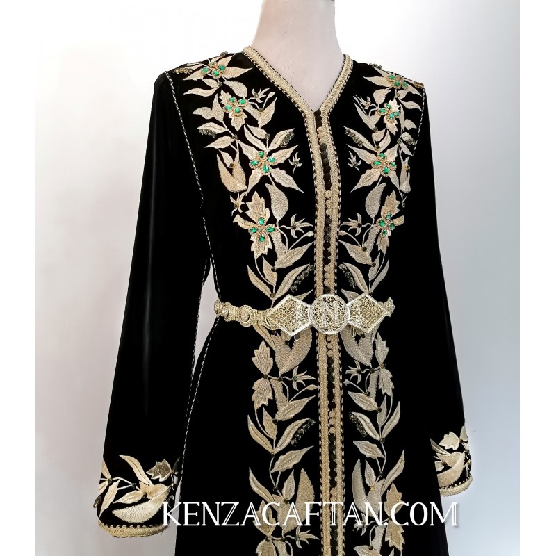 Caftan Bahia - caftan velours noir ✅ Caftan marocain authentique by KENZA