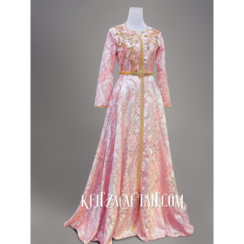 Caftan Intissar - caftan brocard rose en ligne ✅ Livraison offerte !