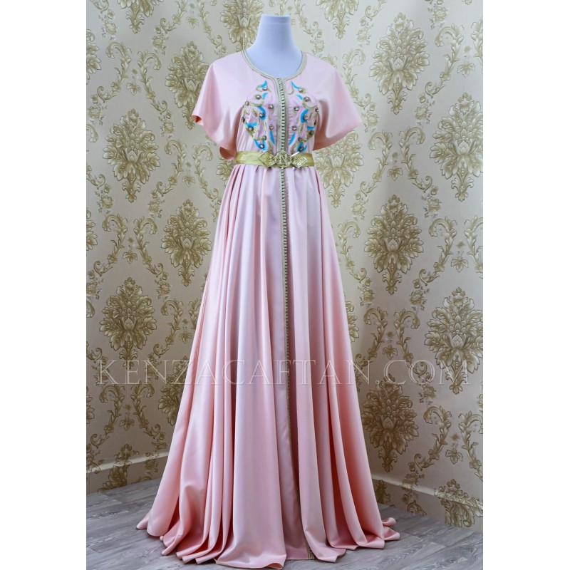 Caftan Najia - Caftan 2021 caftan rose et bleu pastel BY KenzaCaftan