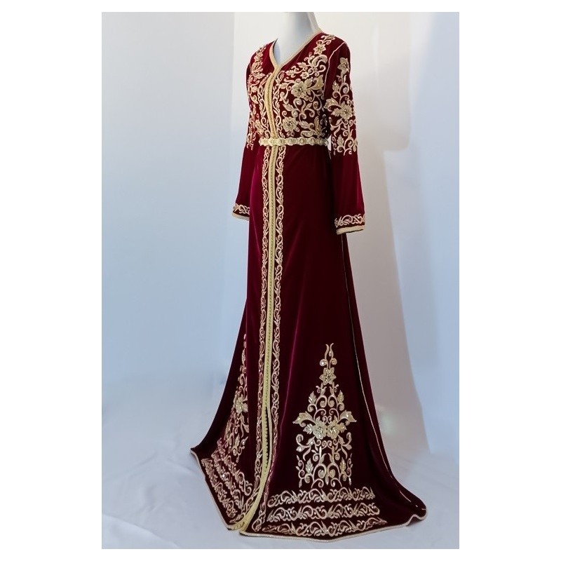 Caftan Aicha - Caftan a vendre en velours bordeau