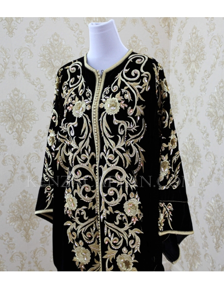 Gandoura Elissa - Abaya noir et doré abaya moderne Gandoura noir