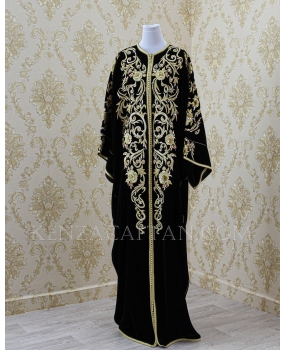 Gandoura Elissa - Abaya noir et doré abaya moderne Gandoura noir