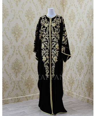 Gandoura Elissa - Abaya noir et doré abaya moderne Gandoura noir